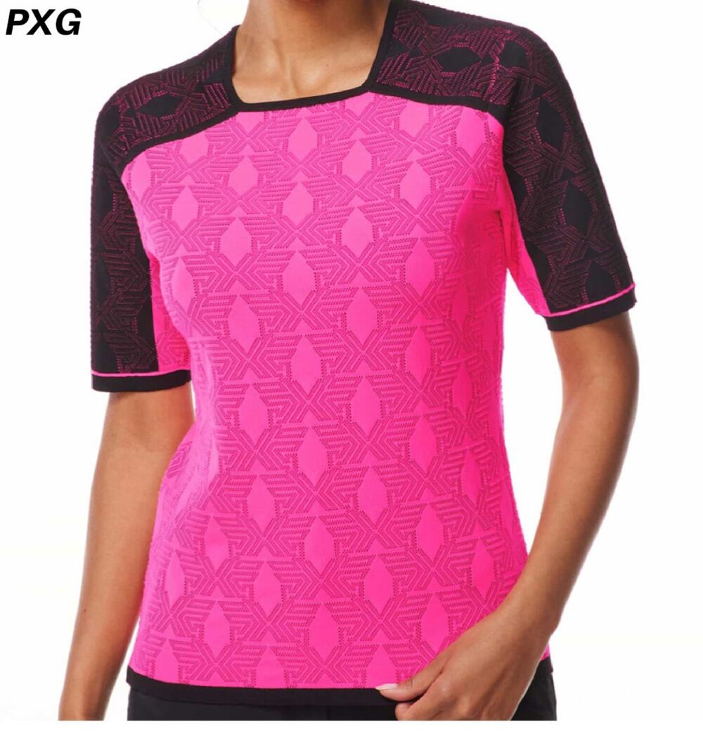 NWT PXG Women’s Shadow Jacquard Knit Top Black Pink Golf Performance M